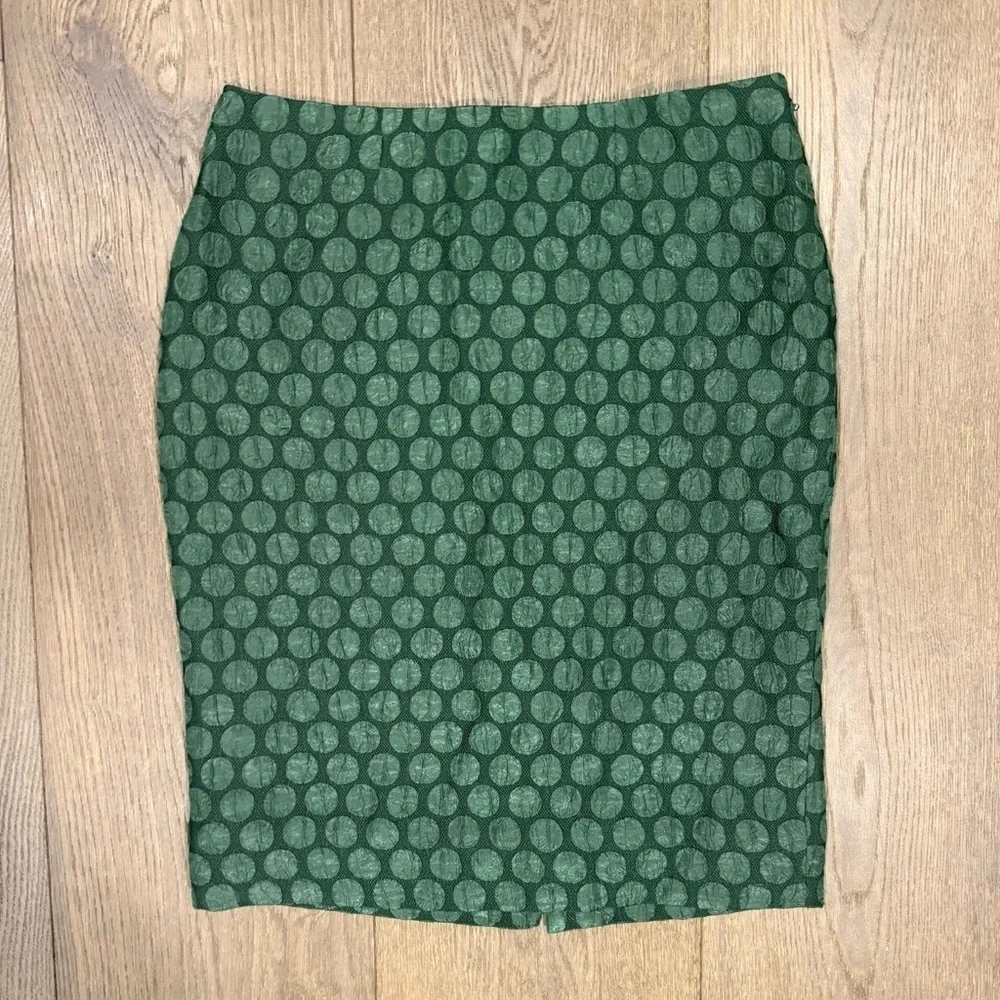 Anthropologie Maeve Green Textured Polka Dot Pencil Skirt